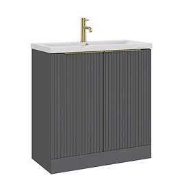 AquaSure Fluted Waterproof PVC Vanity Unit Satin Anthracite - 800mm with Brushed Brass Handles