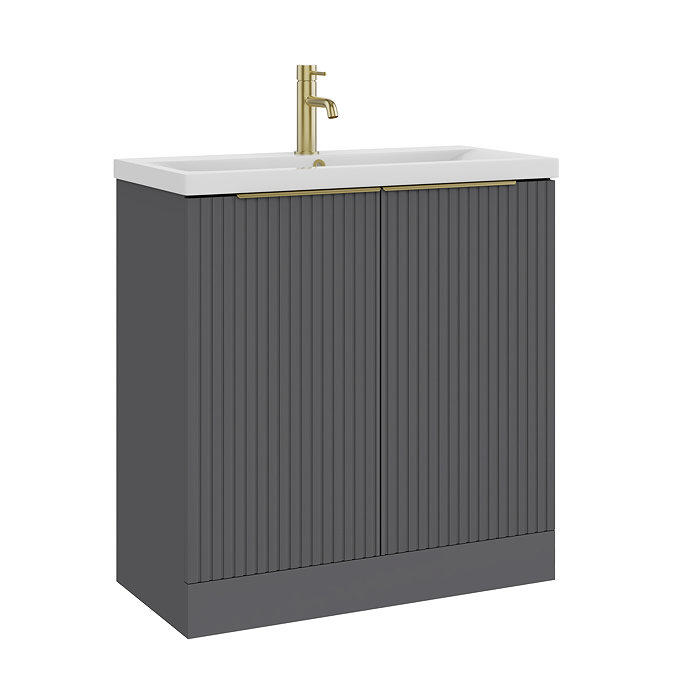AquaSure Fluted Waterproof PVC Vanity Unit Satin Anthracite - 800mm with Brushed Brass Handles