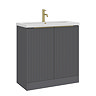 AquaSure Fluted Waterproof PVC Vanity Unit Satin Anthracite - 800mm with Brushed Brass Handles