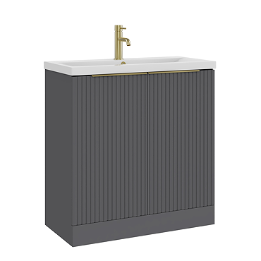 AquaSure Fluted Waterproof PVC Vanity Unit Satin Anthracite - 800mm with Brushed Brass Handles