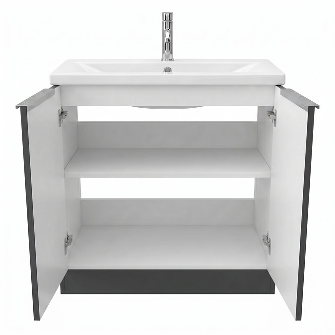 AquaSure Fluted Waterproof PVC Vanity Unit Satin Anthracite - 800mm with Chrome Handles