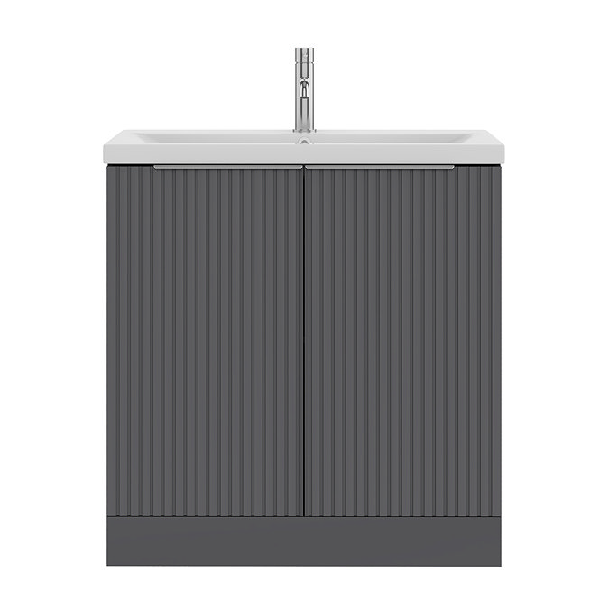 AquaSure Fluted Waterproof PVC Vanity Unit Satin Anthracite - 800mm with Chrome Handles