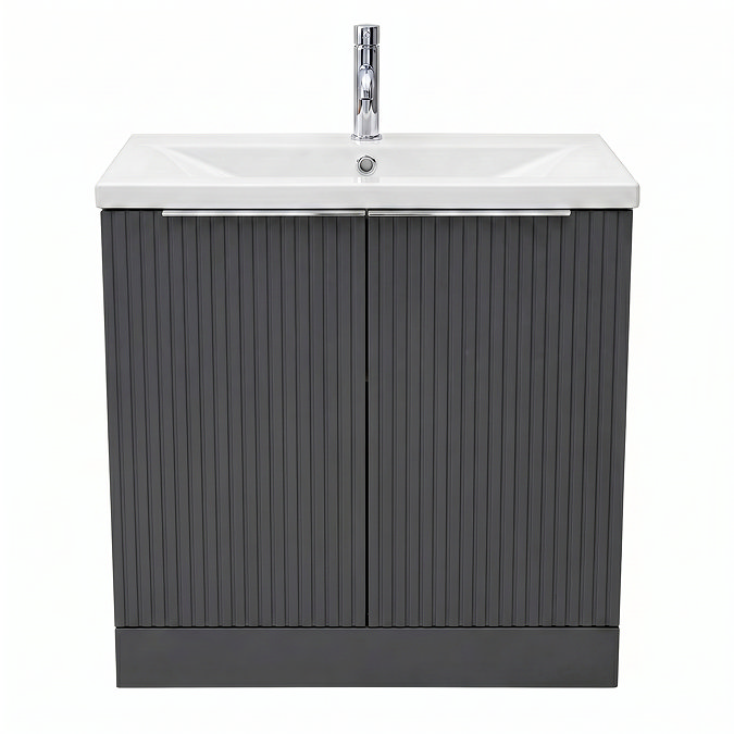 AquaSure Fluted Waterproof PVC Vanity Unit Satin Anthracite - 800mm with Chrome Handles