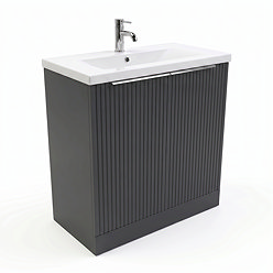 AquaSure Fluted Waterproof PVC Vanity Unit Satin Anthracite - 800mm with Chrome Handles
