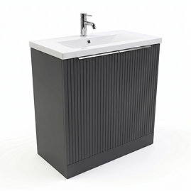 AquaSure Fluted Waterproof PVC Vanity Unit Satin Anthracite - 800mm with Chrome Handles