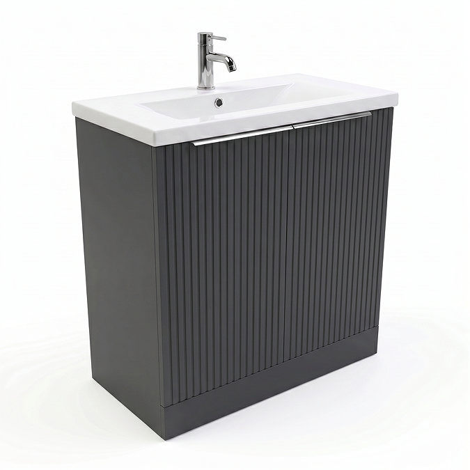 AquaSure Fluted Waterproof PVC Vanity Unit Satin Anthracite - 800mm with Chrome Handles
