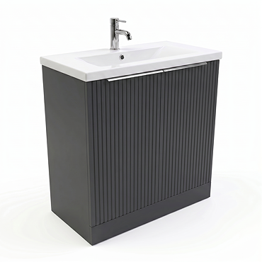 AquaSure Fluted Waterproof PVC Vanity Unit Satin Anthracite - 800mm with Chrome Handles