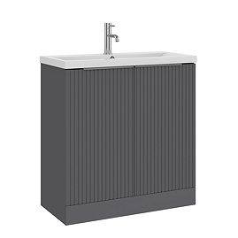 AquaSure Fluted Waterproof PVC Vanity Unit Satin Anthracite - 800mm with Chrome Handles