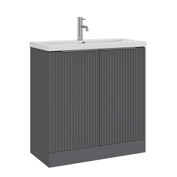 AquaSure Fluted Waterproof PVC Vanity Unit Satin Anthracite - 800mm with Chrome Handles