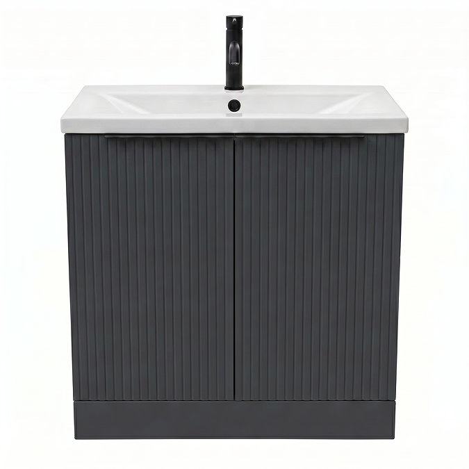 AquaSure Fluted Waterproof PVC Vanity Unit Satin Anthracite - 800mm with Matt Black Handles