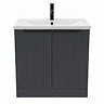 AquaSure Fluted Waterproof PVC Vanity Unit Satin Anthracite - 800mm with Matt Black Handles