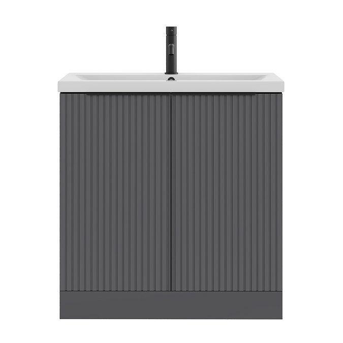 AquaSure Fluted Waterproof PVC Vanity Unit Satin Anthracite - 800mm with Matt Black Handles