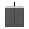 AquaSure Fluted Waterproof PVC Vanity Unit Satin Anthracite - 800mm with Matt Black Handles