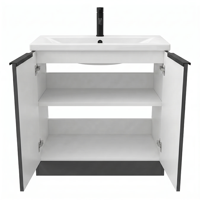 AquaSure Fluted Waterproof PVC Vanity Unit Satin Anthracite - 800mm with Matt Black Handles
