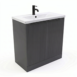 AquaSure Fluted Waterproof PVC Vanity Unit Satin Anthracite - 800mm with Matt Black Handles