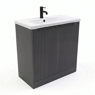 AquaSure Fluted Waterproof PVC Vanity Unit Satin Anthracite - 800mm with Matt Black Handles