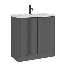 AquaSure Fluted Waterproof PVC Vanity Unit Satin Anthracite - 800mm with Matt Black Handles