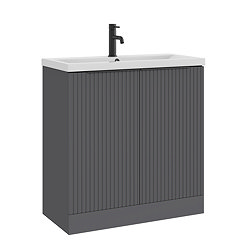 AquaSure Fluted Waterproof PVC Vanity Unit Satin Anthracite - 800mm with Matt Black Handles