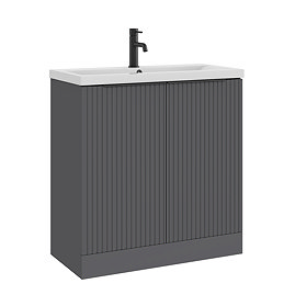 AquaSure Fluted Waterproof PVC Vanity Unit Satin Anthracite - 800mm with Matt Black Handles