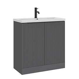 AquaSure Fluted Waterproof PVC Vanity Unit Satin Anthracite - 800mm with Matt Black Handles