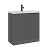 AquaSure Fluted Waterproof PVC Vanity Unit Satin Anthracite - 800mm with Matt Black Handles