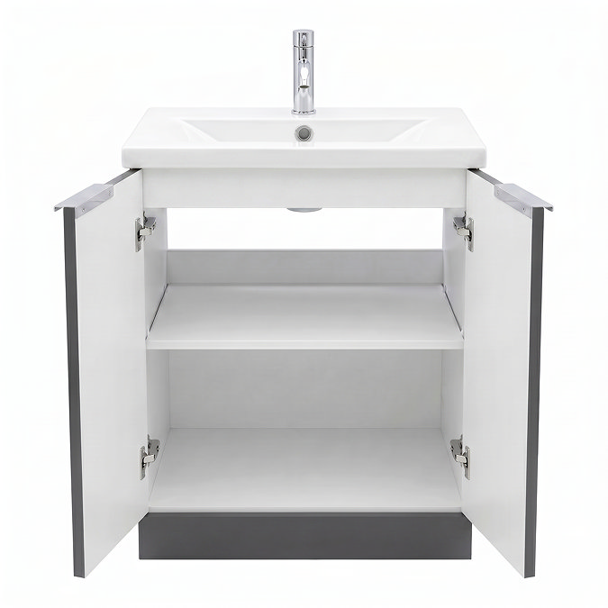 AquaSure Fluted Waterproof PVC Vanity Unit Satin Anthracite - 600mm with Chrome Handles