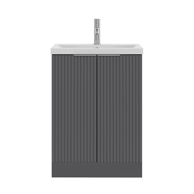 AquaSure Fluted Waterproof PVC Vanity Unit Satin Anthracite - 600mm with Chrome Handles