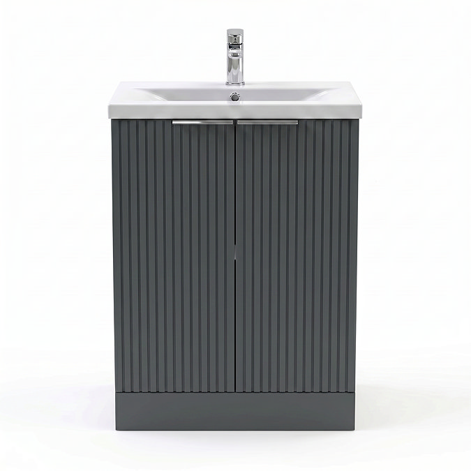AquaSure Fluted Waterproof PVC Vanity Unit Satin Anthracite - 600mm with Chrome Handles