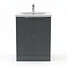 AquaSure Fluted Waterproof PVC Vanity Unit Satin Anthracite - 600mm with Chrome Handles
