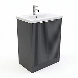 AquaSure Fluted Waterproof PVC Vanity Unit Satin Anthracite - 600mm with Chrome Handles