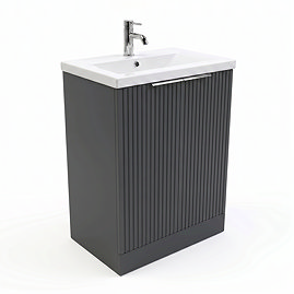 AquaSure Fluted Waterproof PVC Vanity Unit Satin Anthracite - 600mm with Chrome Handles