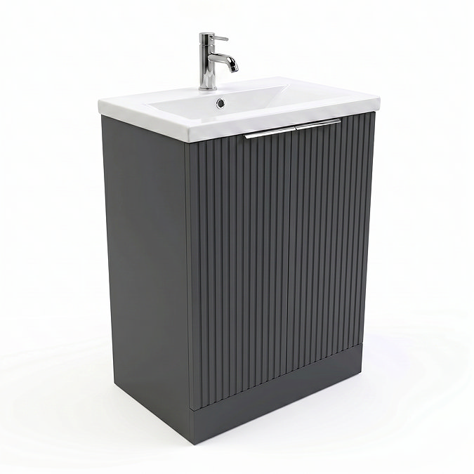 AquaSure Fluted Waterproof PVC Vanity Unit Satin Anthracite - 600mm with Chrome Handles