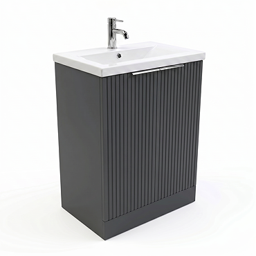 AquaSure Fluted Waterproof PVC Vanity Unit Satin Anthracite - 600mm with Chrome Handles