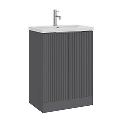 AquaSure Fluted Waterproof PVC Vanity Unit Satin Anthracite - 600mm with Chrome Handles