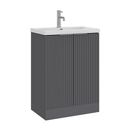 AquaSure Fluted Waterproof PVC Vanity Unit Satin Anthracite - 600mm with Chrome Handles