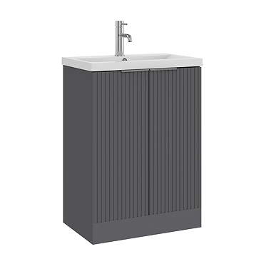 AquaSure Fluted Waterproof PVC Vanity Unit Satin Anthracite - 600mm with Chrome Handles