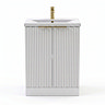 AquaSure Fluted Waterproof PVC Vanity Unit Satin White - 600mm with Brushed Brass Handles