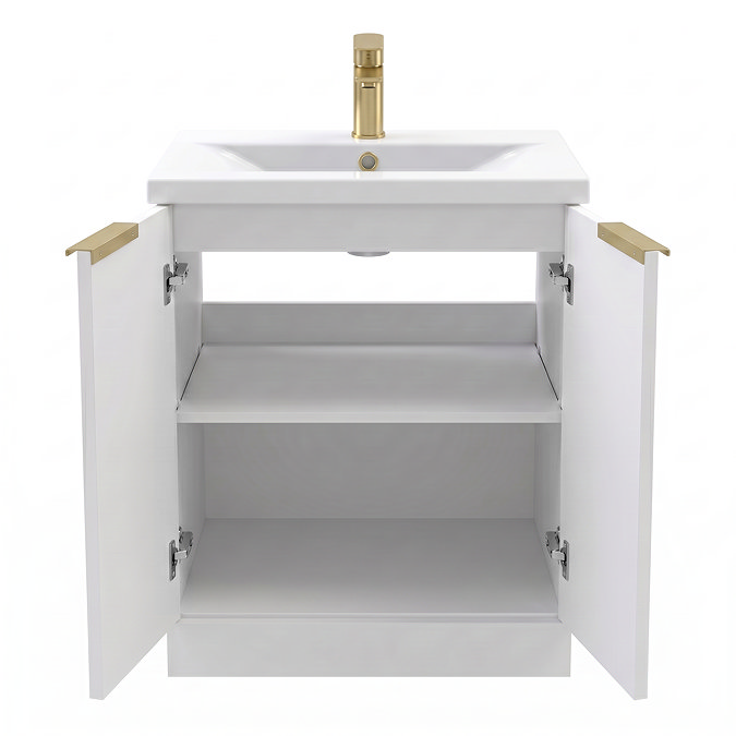 AquaSure Fluted Waterproof PVC Vanity Unit Satin White - 600mm with Brushed Brass Handles