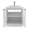 AquaSure Fluted Waterproof PVC Vanity Unit Satin White - 600mm with Brushed Brass Handles