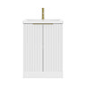 AquaSure Fluted Waterproof PVC Vanity Unit Satin White - 600mm with Brushed Brass Handles