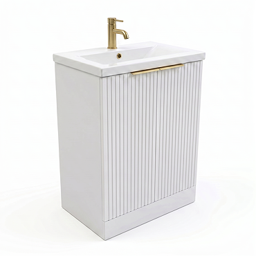 AquaSure Fluted Waterproof PVC Vanity Unit Satin White - 600mm with Brushed Brass Handles