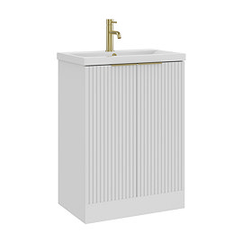 AquaSure Fluted Waterproof PVC Vanity Unit Satin White - 600mm with Brushed Brass Handles