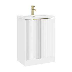 AquaSure Fluted Waterproof PVC Vanity Unit Satin White - 600mm with Brushed Brass Handles