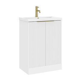 AquaSure Fluted Waterproof PVC Vanity Unit Satin White - 600mm with Brushed Brass Handles