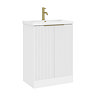 AquaSure Fluted Waterproof PVC Vanity Unit Satin White - 600mm with Brushed Brass Handles