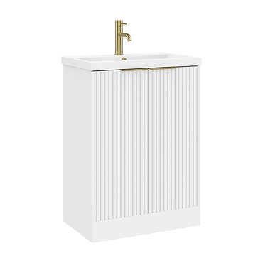 AquaSure Fluted Waterproof PVC Vanity Unit Satin White - 600mm with Brushed Brass Handles