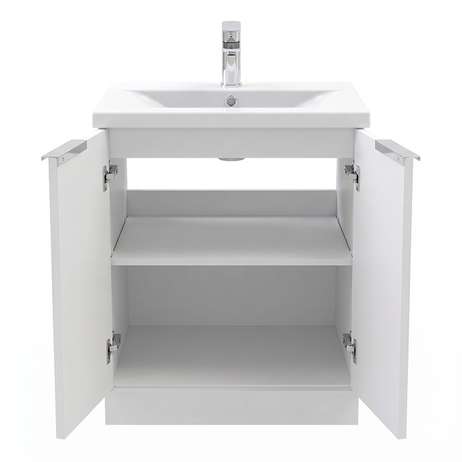 AquaSure Fluted Waterproof PVC Vanity Unit Satin White - 600mm with Chrome Handles