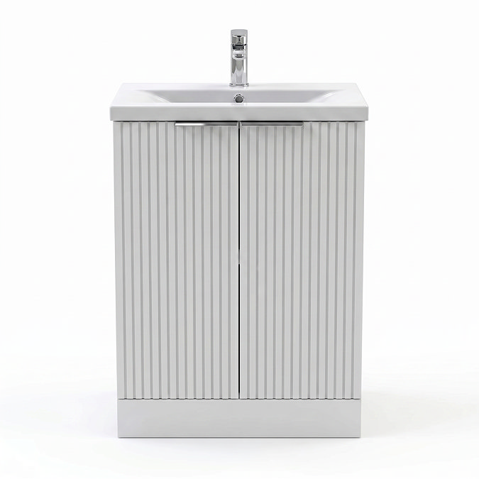 AquaSure Fluted Waterproof PVC Vanity Unit Satin White - 600mm with Chrome Handles