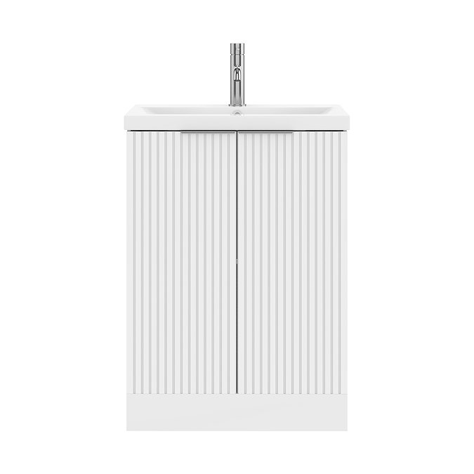AquaSure Fluted Waterproof PVC Vanity Unit Satin White - 600mm with Chrome Handles