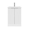 AquaSure Fluted Waterproof PVC Vanity Unit Satin White - 600mm with Chrome Handles